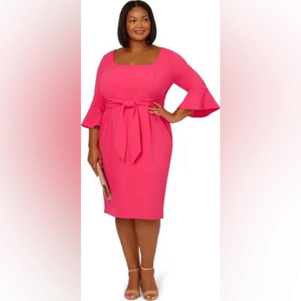 NWT ADRIANNA PAPELL TIE FRONT SHEATH DRESS PINK‎ SIZE 24W